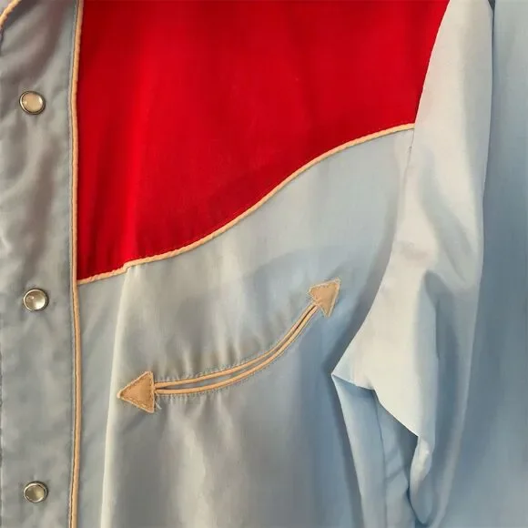 Tony Alamo Men's M Light Blue Western Shirt Pearl Snap Vintage Style - Picture 3 of 7